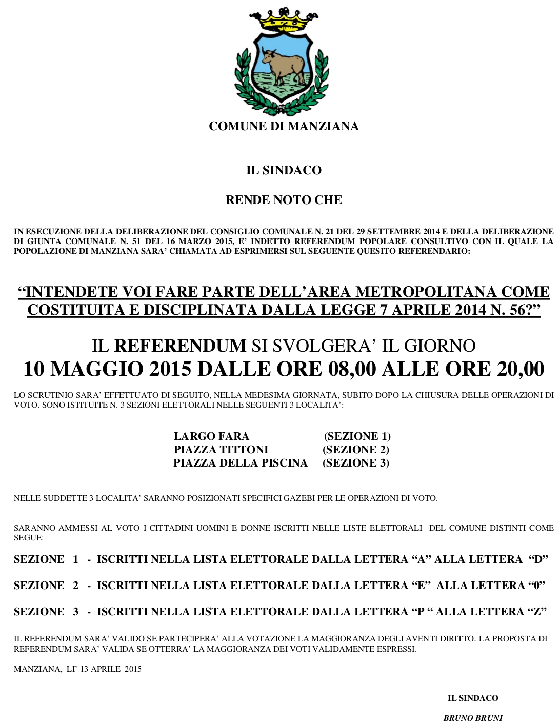 MANIFESTO REFERENDUM COMUNE DI MANZIANA