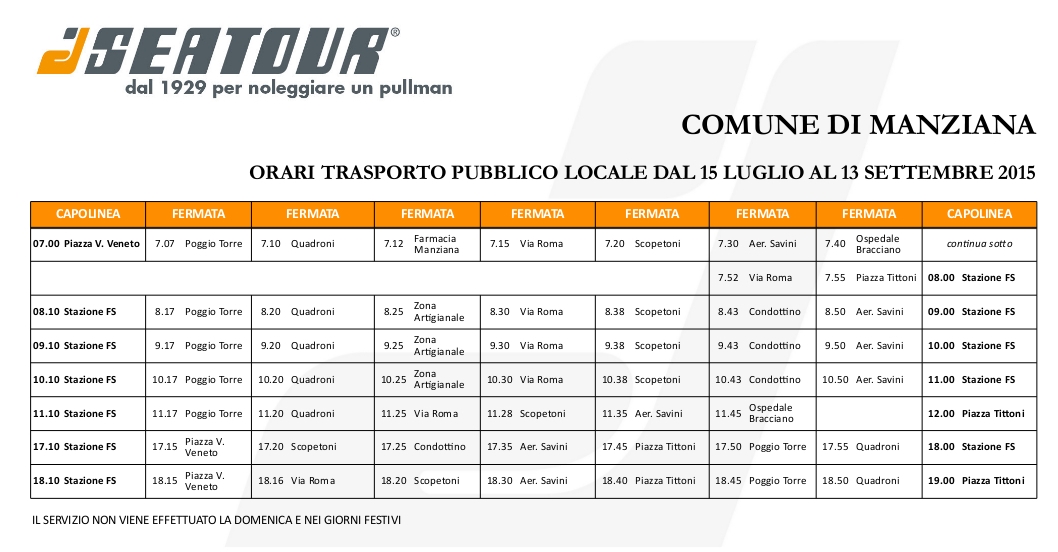 Manziana - Orari dal 15 luglio 2015